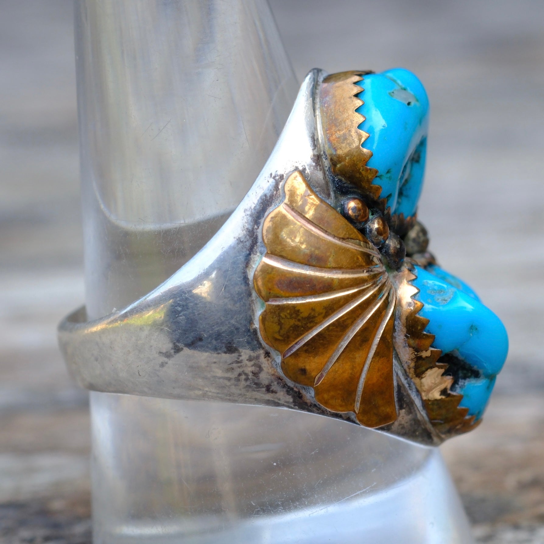Vintage Sterling and Copper 2-Stone Turquoise Ring 10