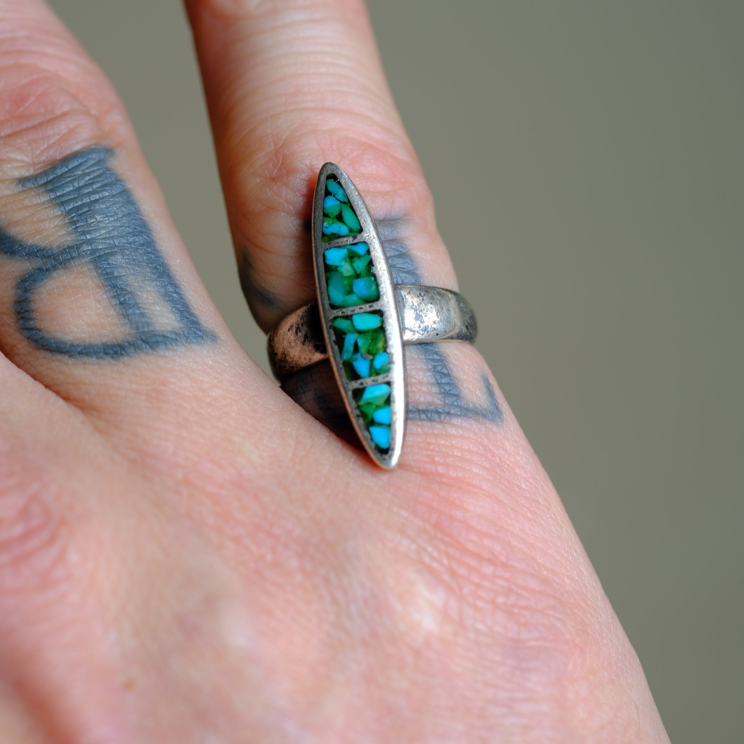 Vintage Sterling Crushed Turquoise Ring 4.75