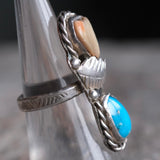 Vintage Sterling Turquoise and Oyster Feather Ring 6.75