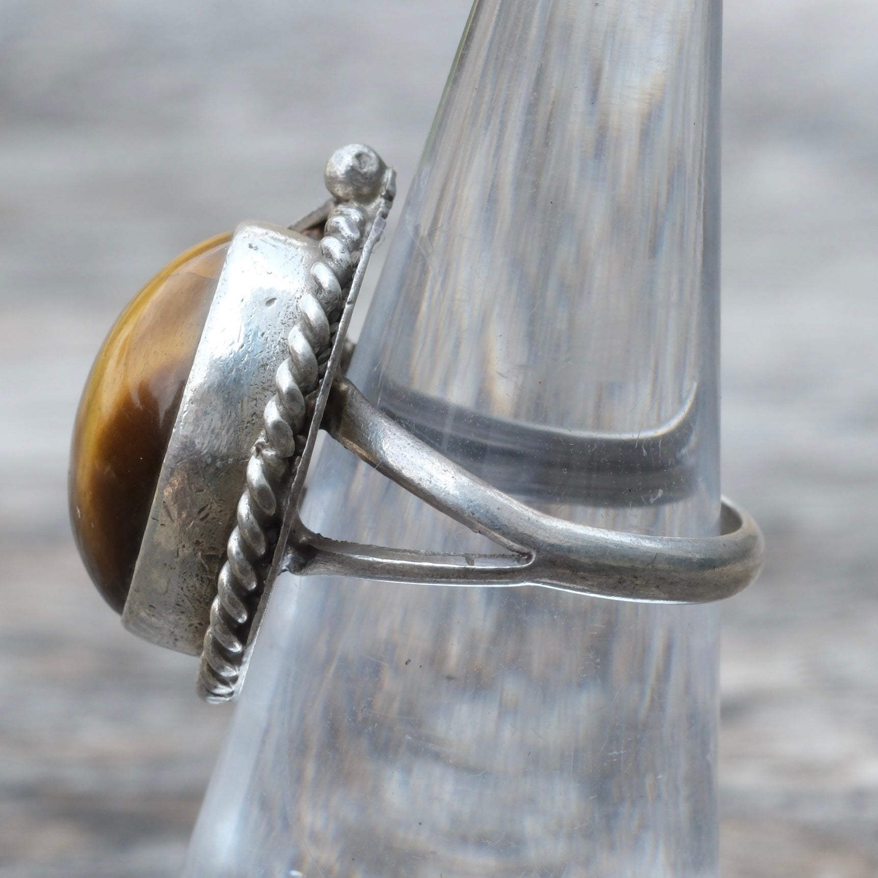 Vintage Sterling Tigers Eye Feather Ring 5.5