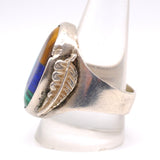 Vintage Sterling Multisistone Inlay Feather Ring 12