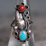 Vintage Sterling Turquoise and Coral Ring 6.25