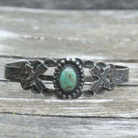 Vintage Sterling Turquoise Crossed Arrows Cuff