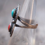 Vintage Sterling Turquoise and Coral Roper Ring 7