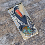 Vintage Turquoise and Coral Feather Money Clip