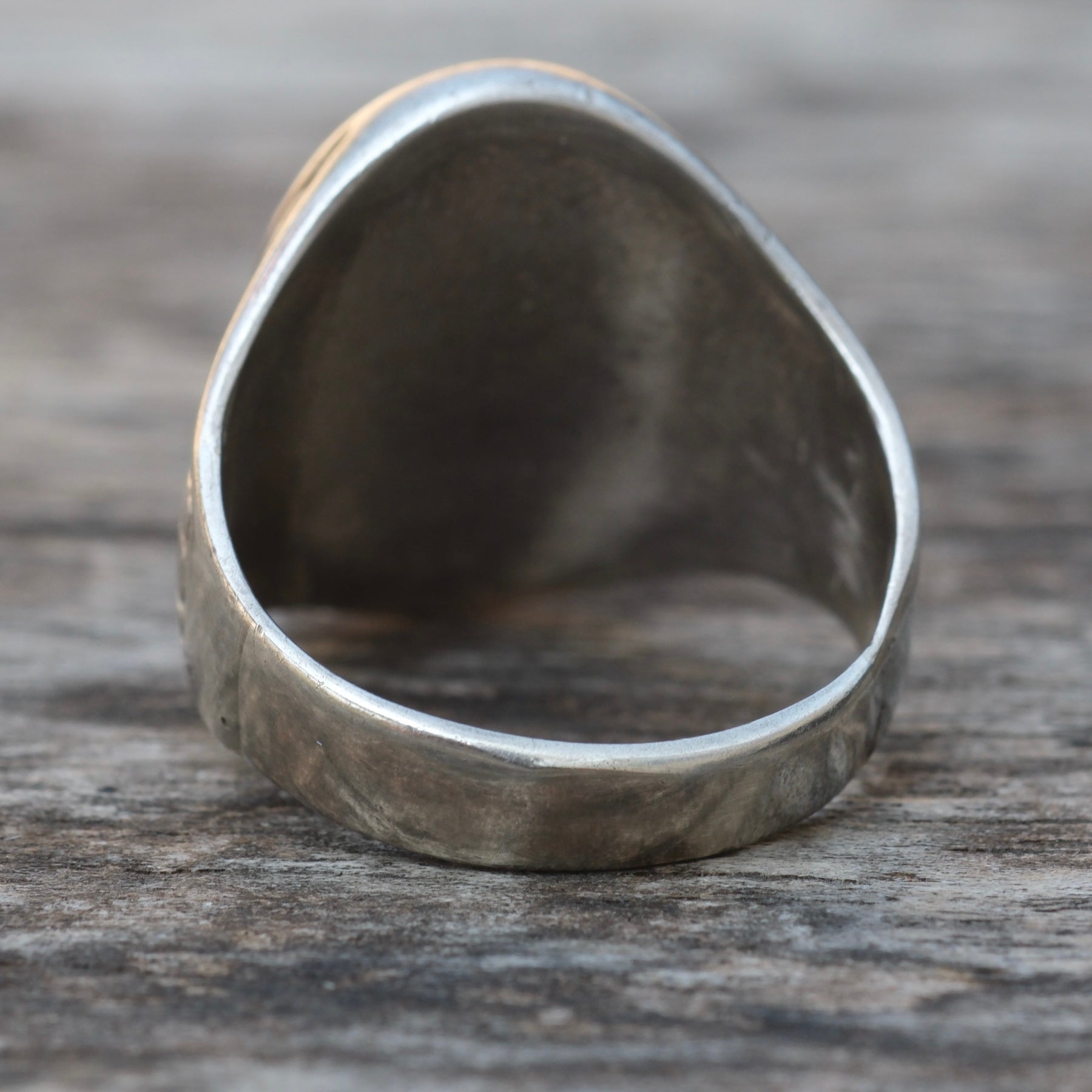 Vintage Sterling Crushed Turquoise Thunderbird Ring 9.5