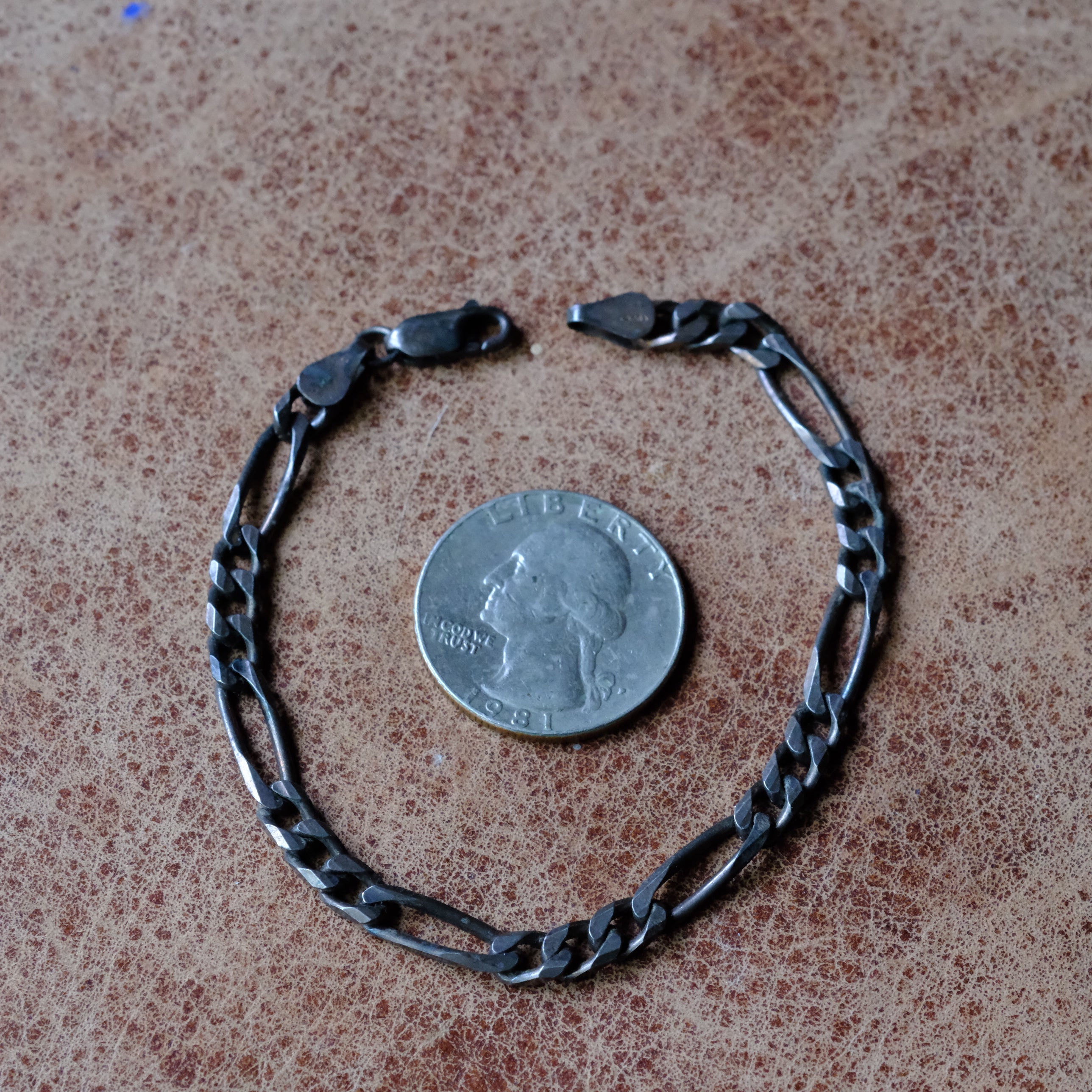 Vintage Sterling Tarnished Figaro Chain Bracelet