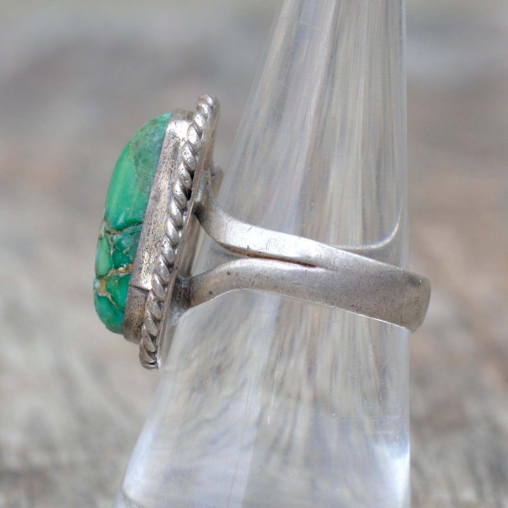 Vintage Sterling Turquoise Roper Ring 7.75