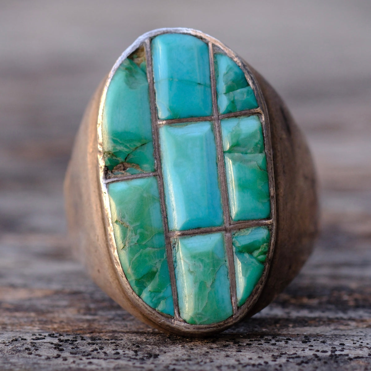 Vintage Sterling Turquoise Inlay Ring 11.5
