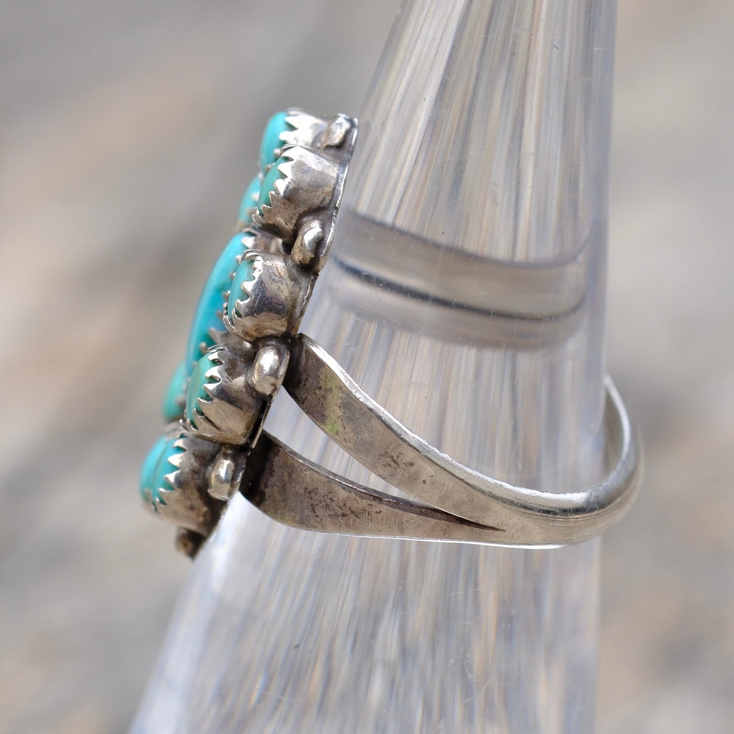 Vintage Sterling Turquoise Cluster Ring 4