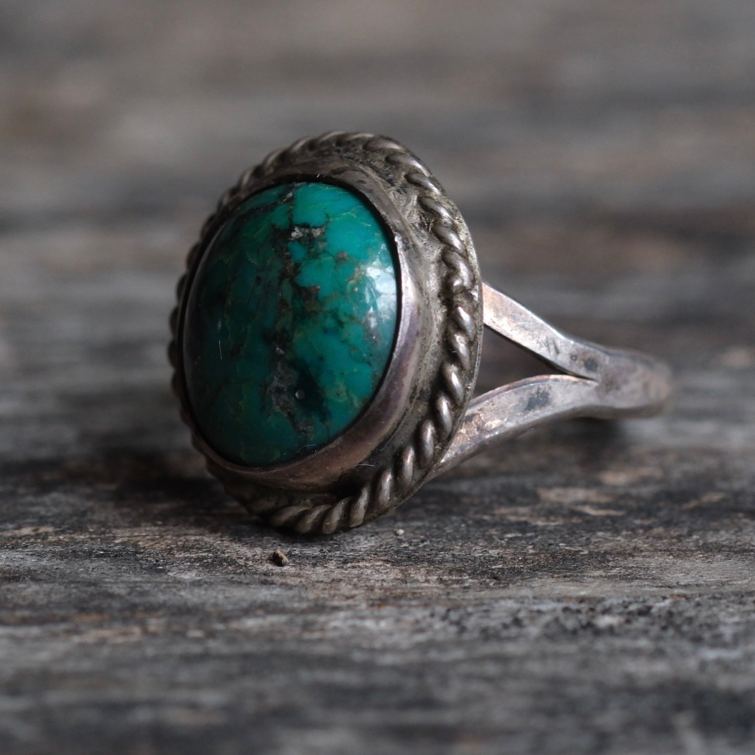 Vintage Sterling Turquoise Roper Ring 5.75