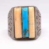 Vintage Sterling Turquoise and Mother Of Pearl Inlay Ring 10