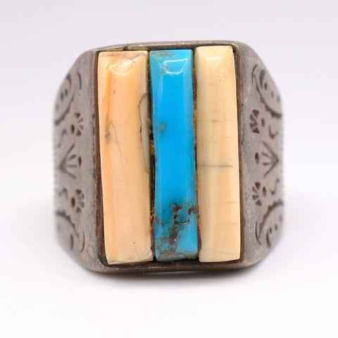 Vintage Sterling Turquoise and Mother Of Pearl Inlay Ring 10