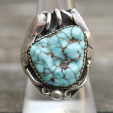 Vintage Sterling Turquoise Ribbed Band Ring 8.75