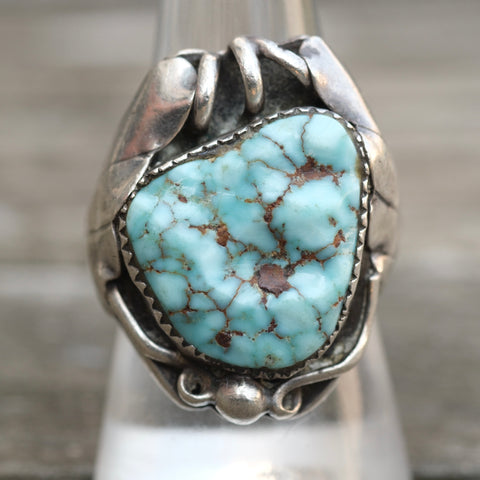 Vintage Sterling Turquoise Ribbed Band Ring 8.75