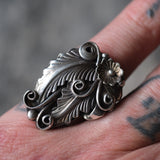 Vintage Sterling Silver Feather Ring 7.5