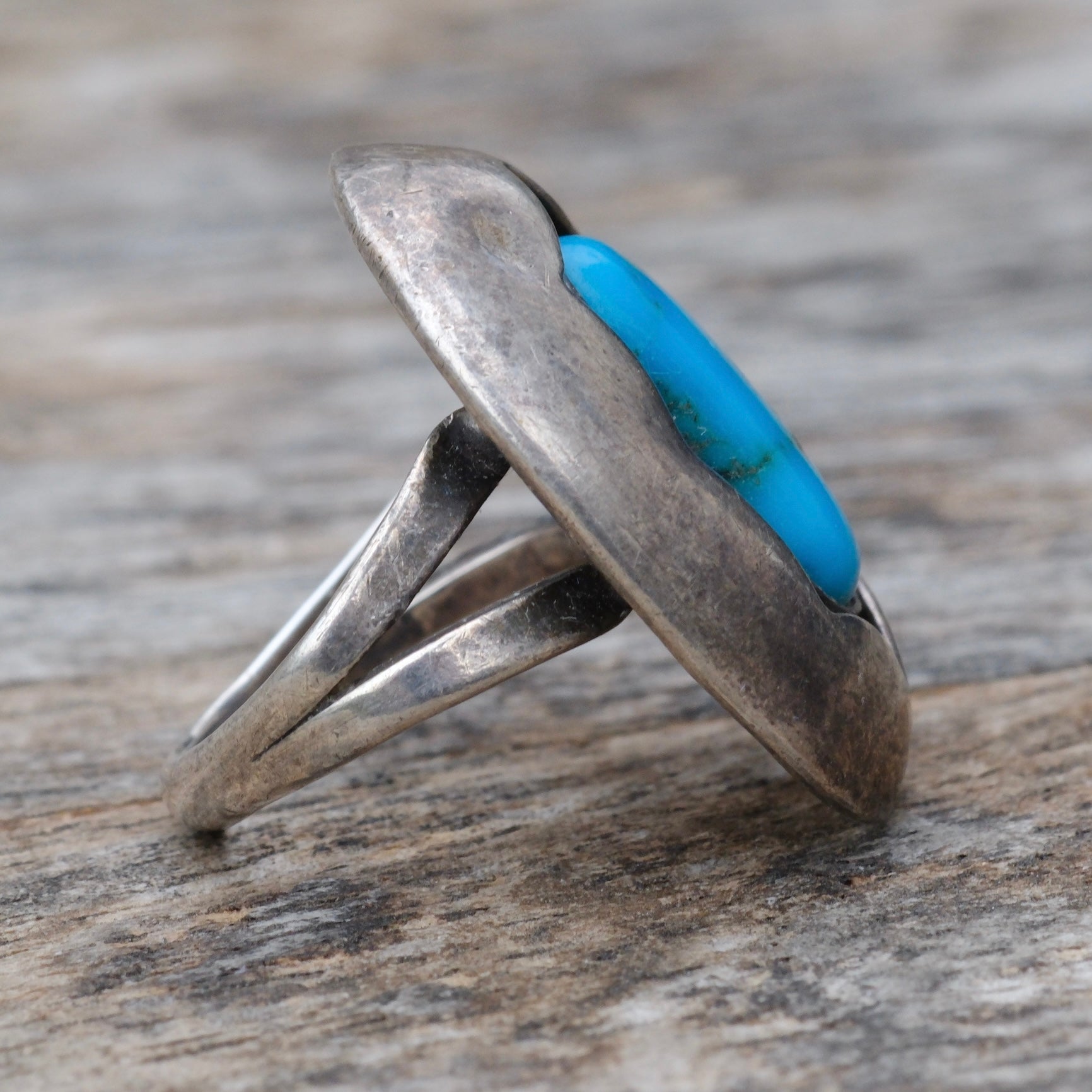 Vintage Sterling Turquoise Shadowbox Ring 4