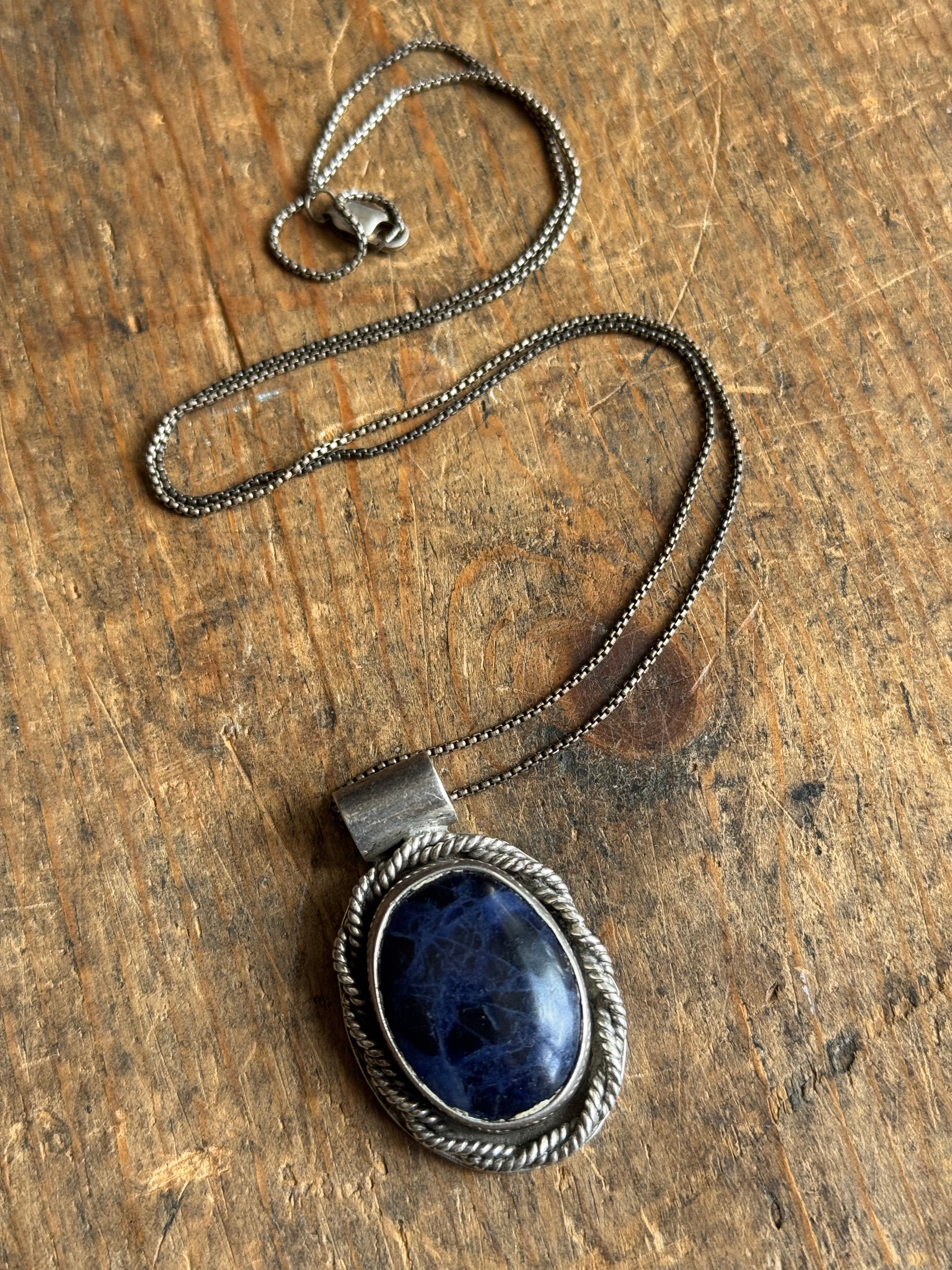 Vintage Sterling Silver Sodalite Twisted Rope Necklace