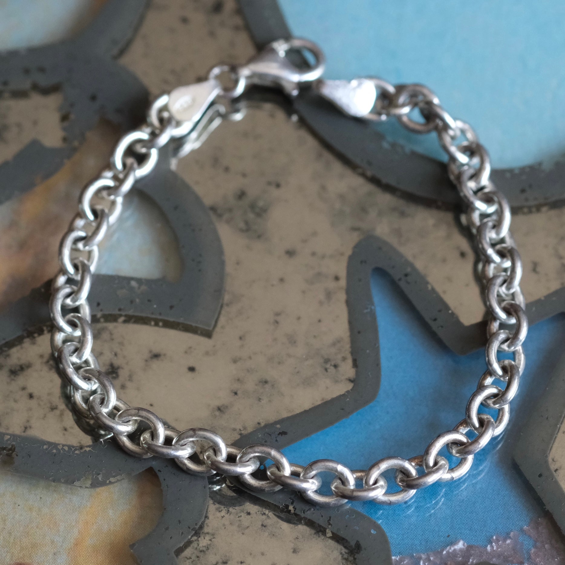 Vintage Sterling Rolo Chain Bracelet 7"