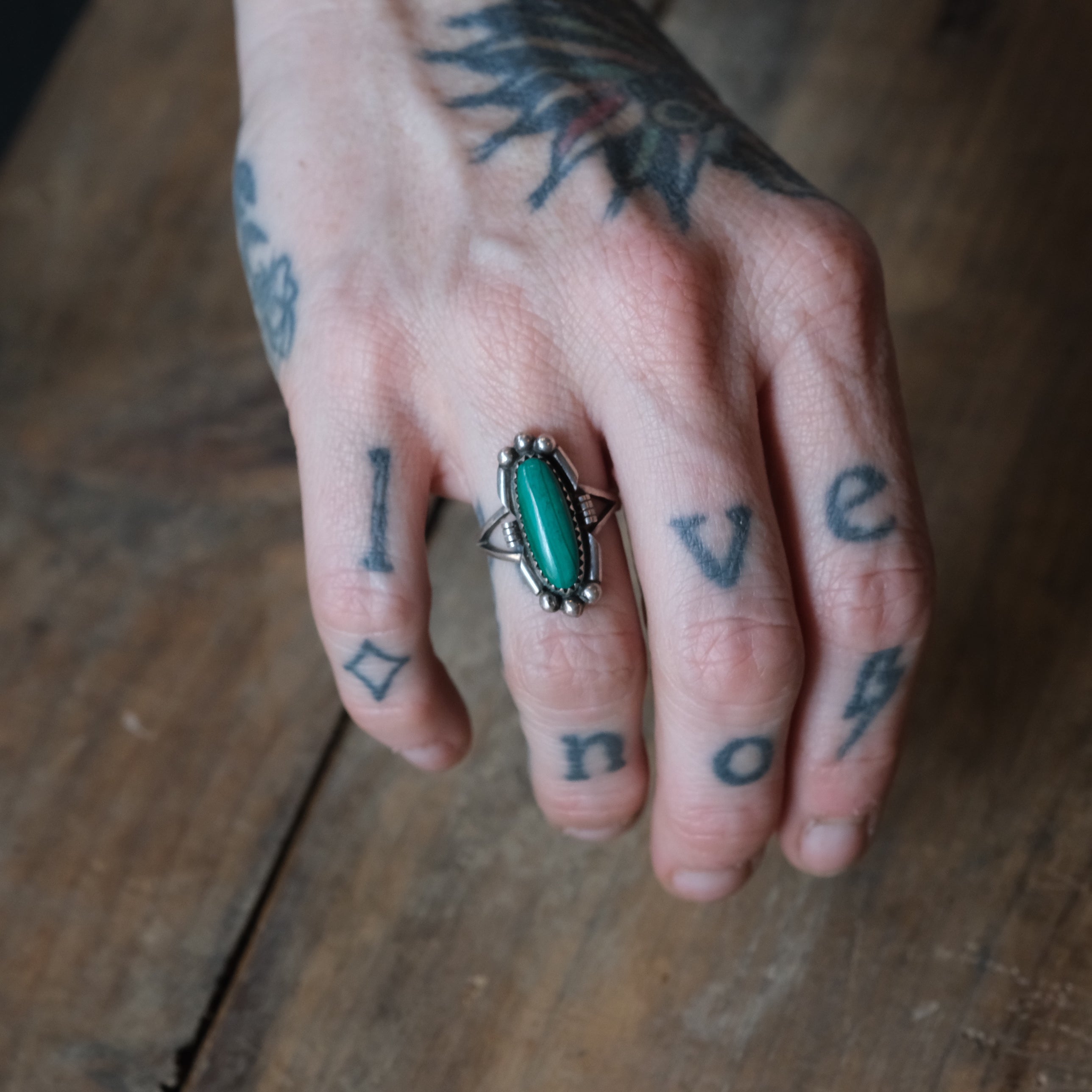 Vintage Sterling Malachite Ring 6