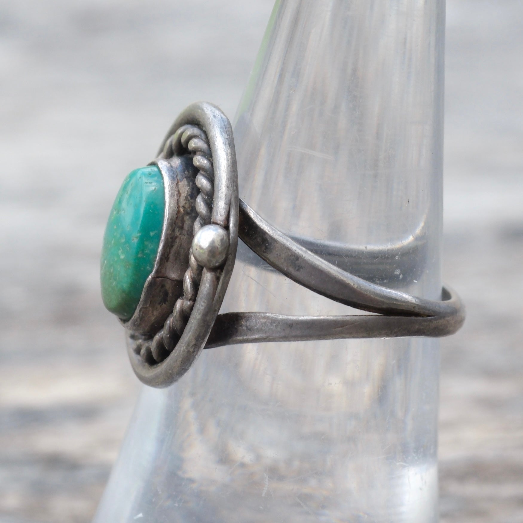 Vintage Sterling Turquoise Roper Ring 7