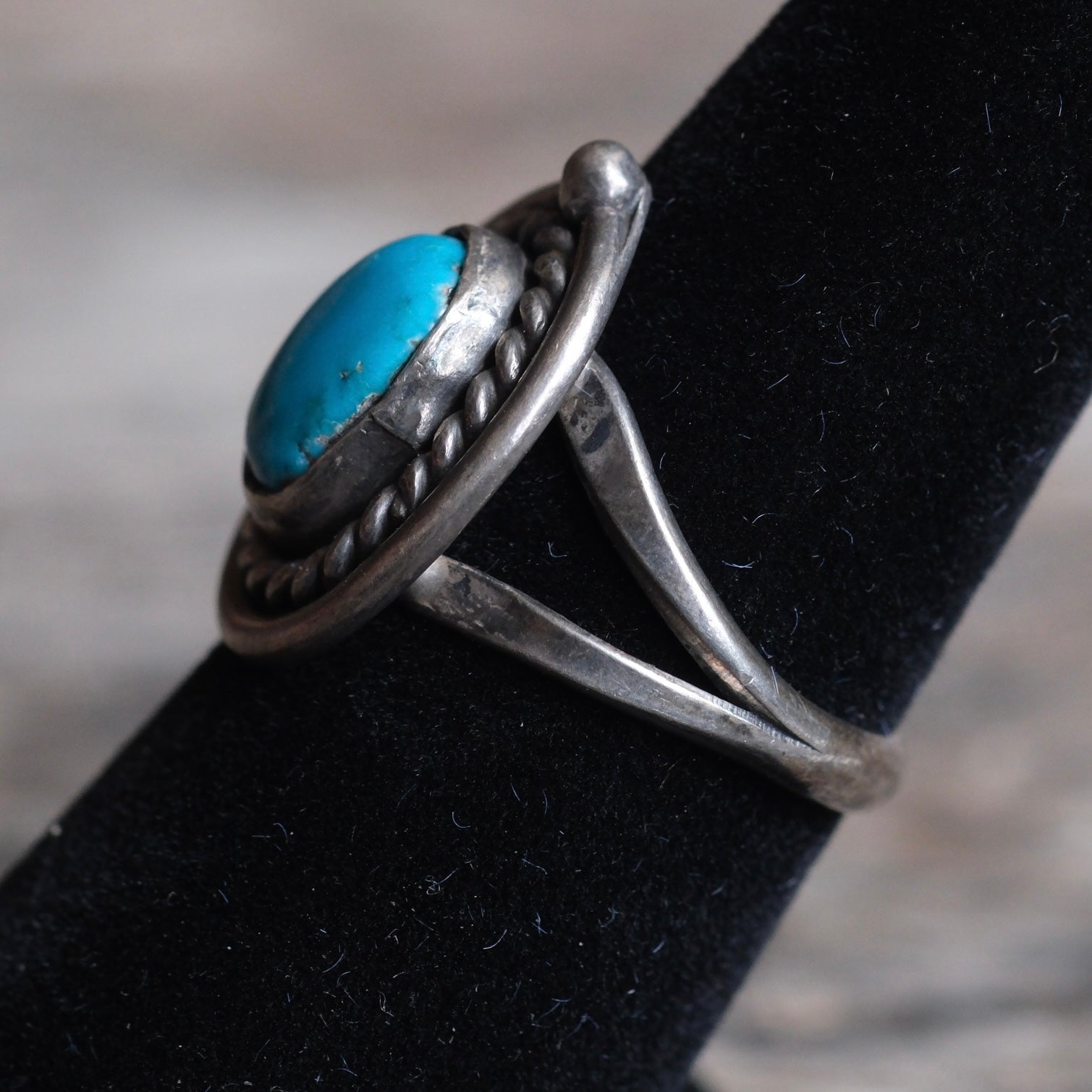 Vintage Sterling Turquoise Roper Ring 6.5