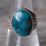 Vintage Sterling Turquoise Ribbed Band Ring 8.25