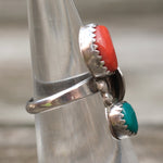 Vintage Sterling Turquoise and Coral Feather Ring 5