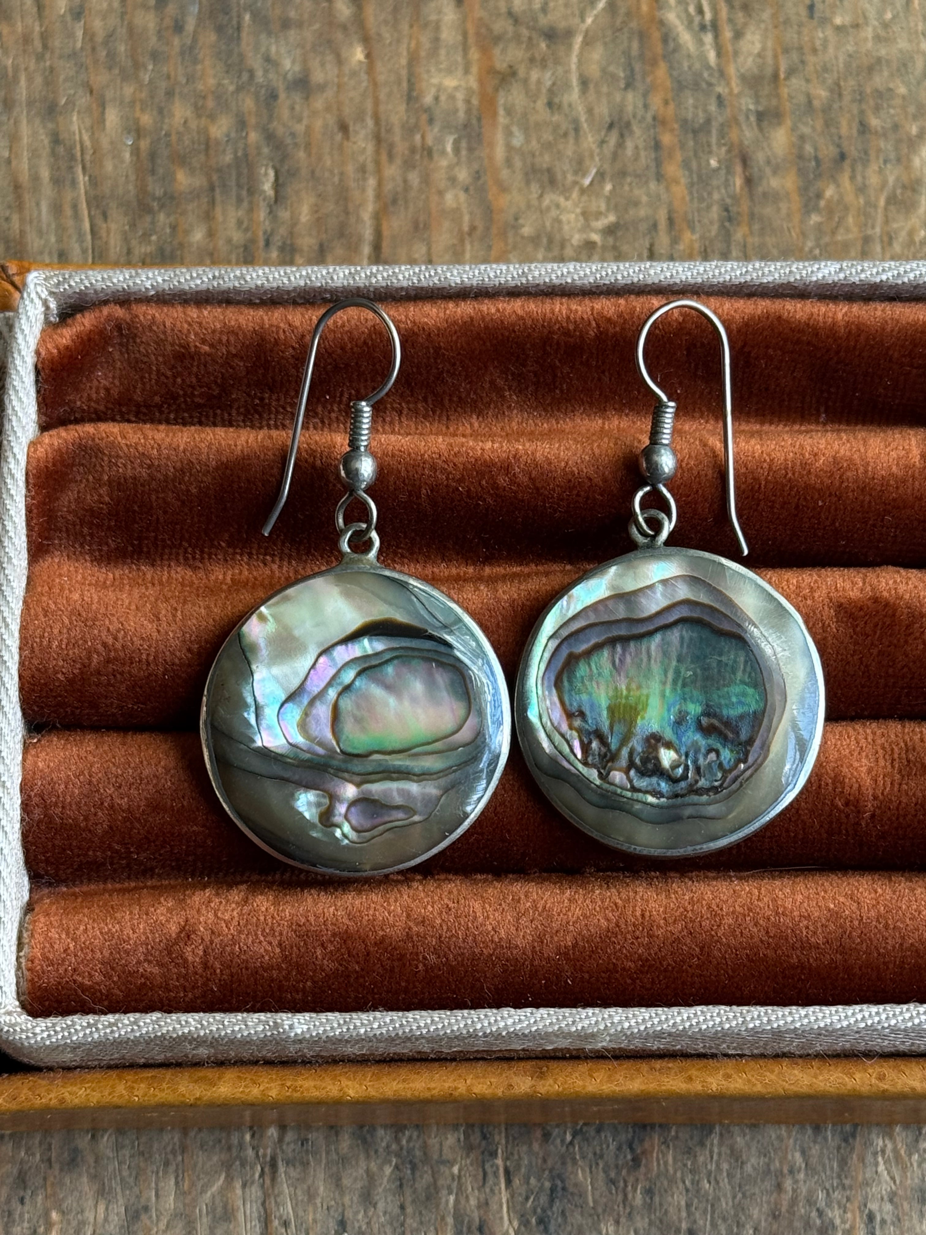 Vintage Sterling Silver Abalone Earrings