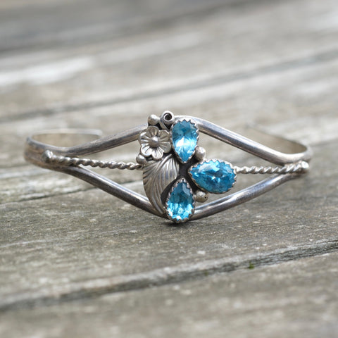 Vintage Sterling Blue Gem Feather Cuff