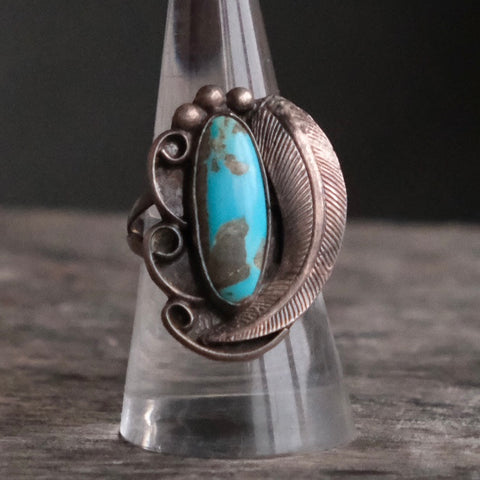 Vintage Sterling Turquoise Feather Ring 9