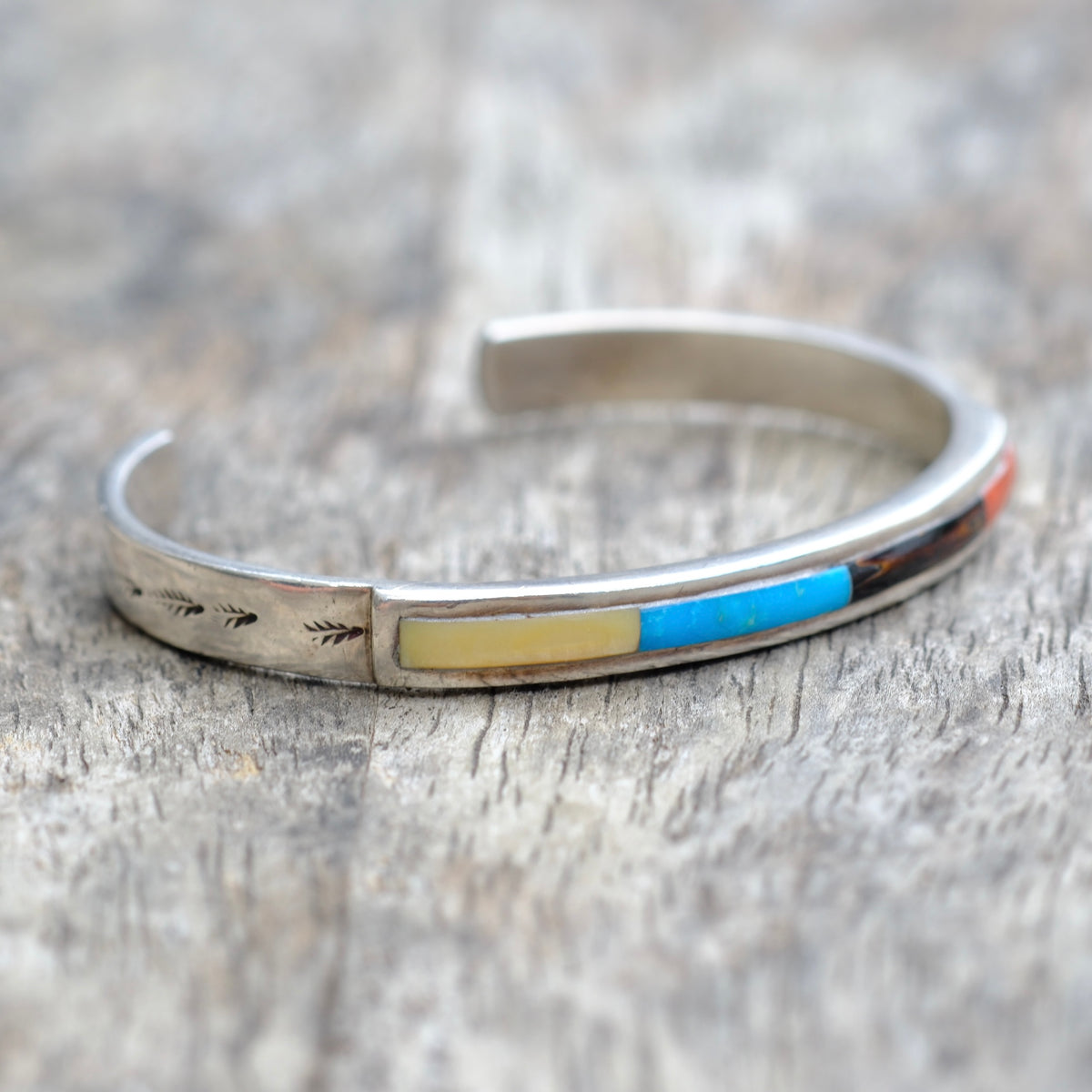 Vintage Sterling Multistone Inlay Cuff Bracelet