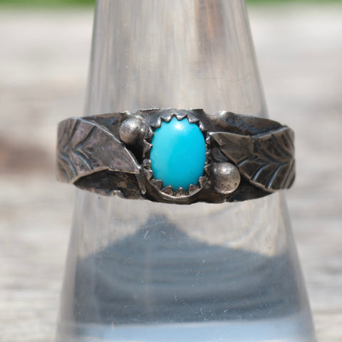 Vintage Sterling Turquoise Feather Band 8.75