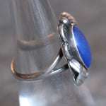 Vintage Sterling Lapis Feather Ring 6.75