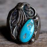 Vintage Sterling Turquoise Feather Ring 10