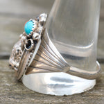 Vintage Sterling Turquoise and Coral Buffalo Ring 14