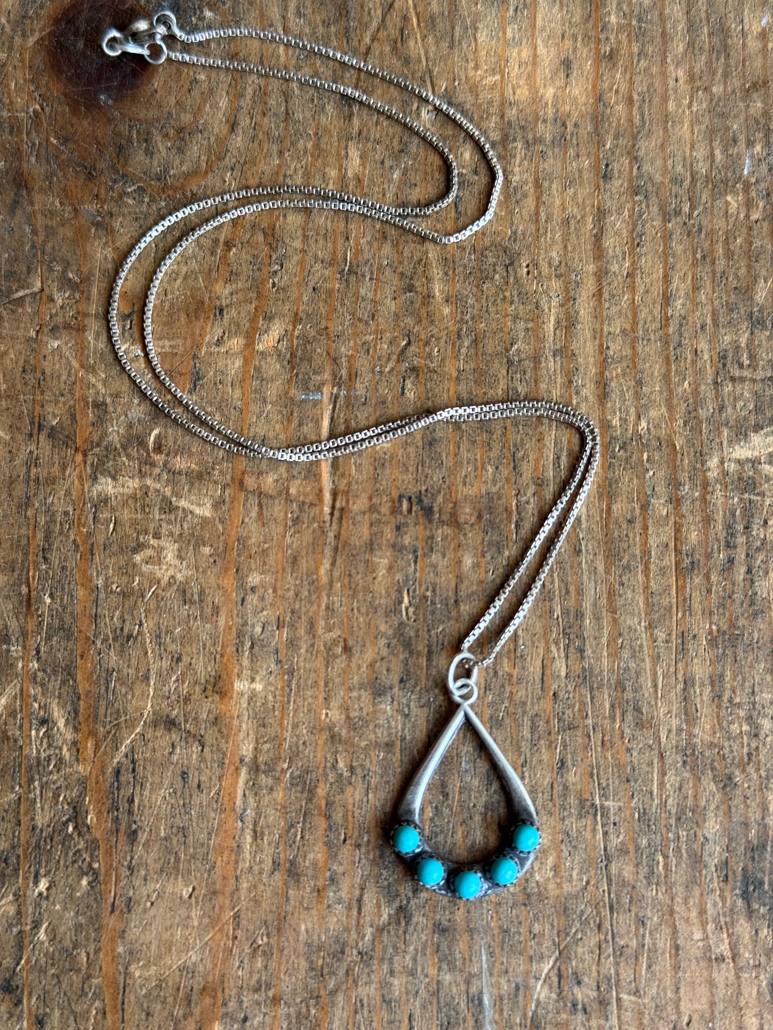 Vintage Sterling Silver Multistone Turquoise Teardrop 16" Necklace