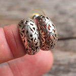 Vintage Sterling Floral Hoop Earrings