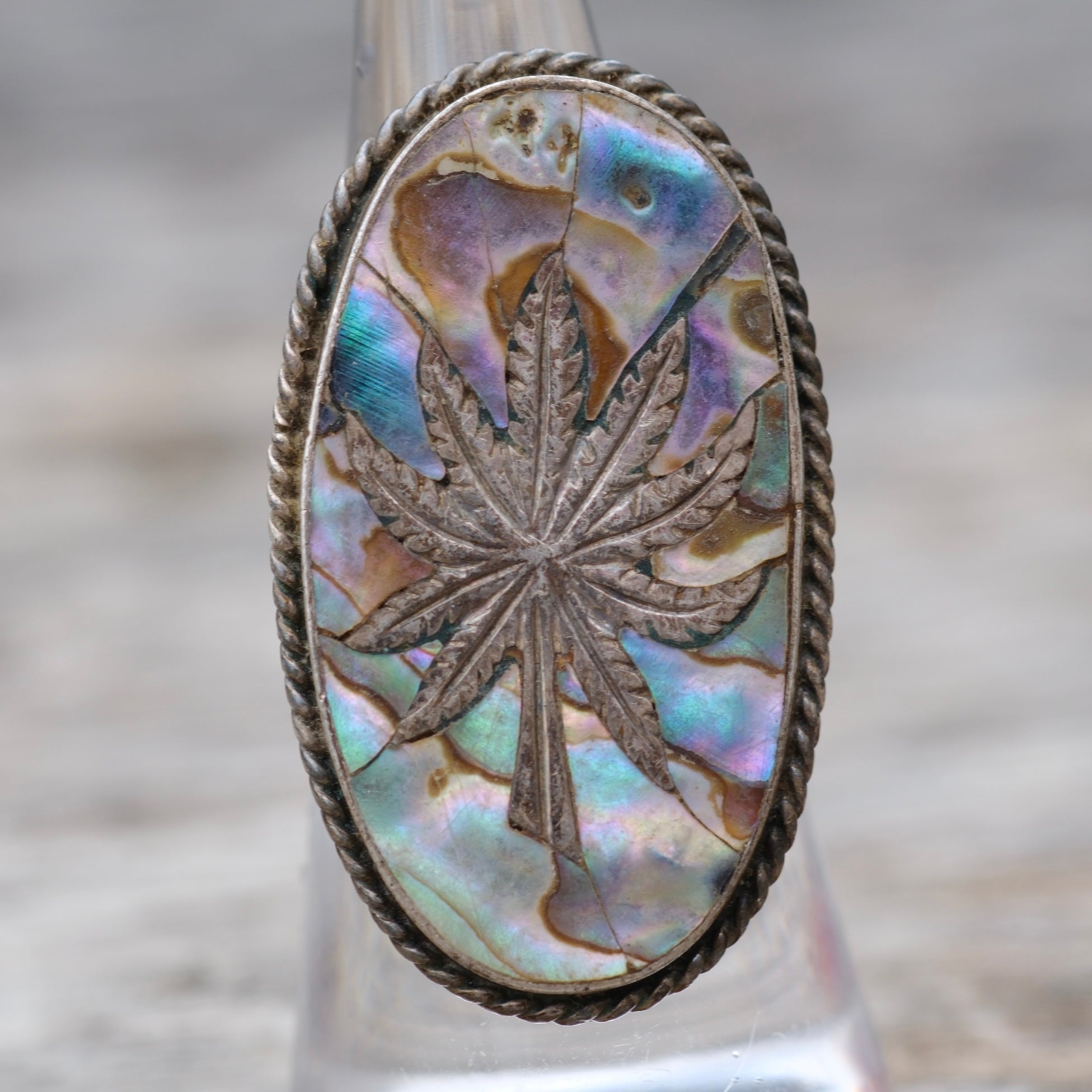 Vintage Sterling Abalone Sweet Leaf Ring 6.5