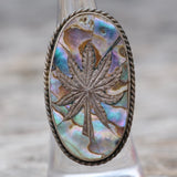 Vintage Sterling Abalone Sweet Leaf Ring 6.5
