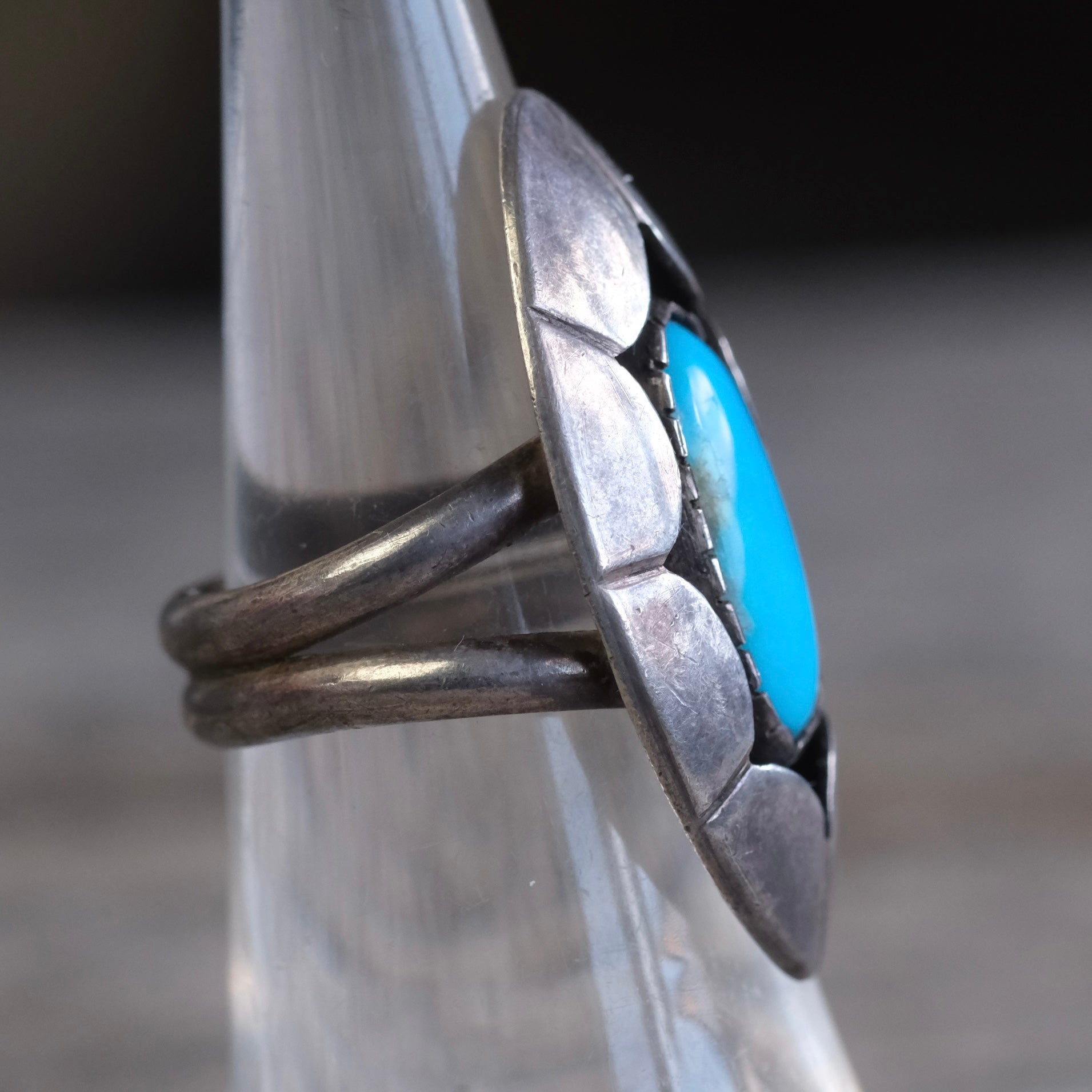Vintage Sterling Turquoise Shadowbox Ring 5.5