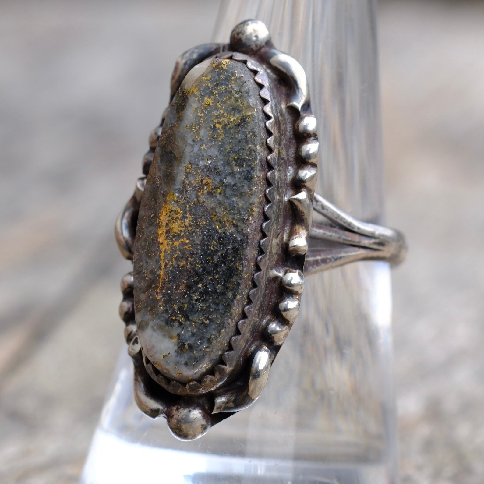 Vintage Sterling Agate Ring 8.25