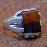 Vintage Sterling Agate Signet Ring 10.75