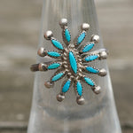 Vintage Sterling Turquoise Cluster Ring 6.75
