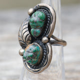 Vintage Sterling 2-Stone Turquoise Feather Ring 5.75