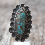 Vintage Sterling Turquoise Florette Ring 7