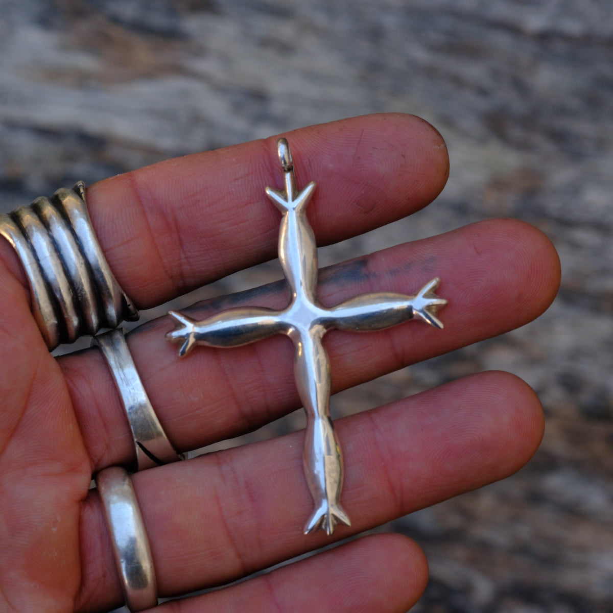 Vintage Sterling Silver Sand Cast Cross Pendant