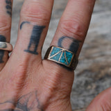 Vintage Sterling Crushed Turquoise Inlay Band 10.75