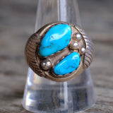 Vintage Sterling 2- Stone Turquoise Ring 10.5