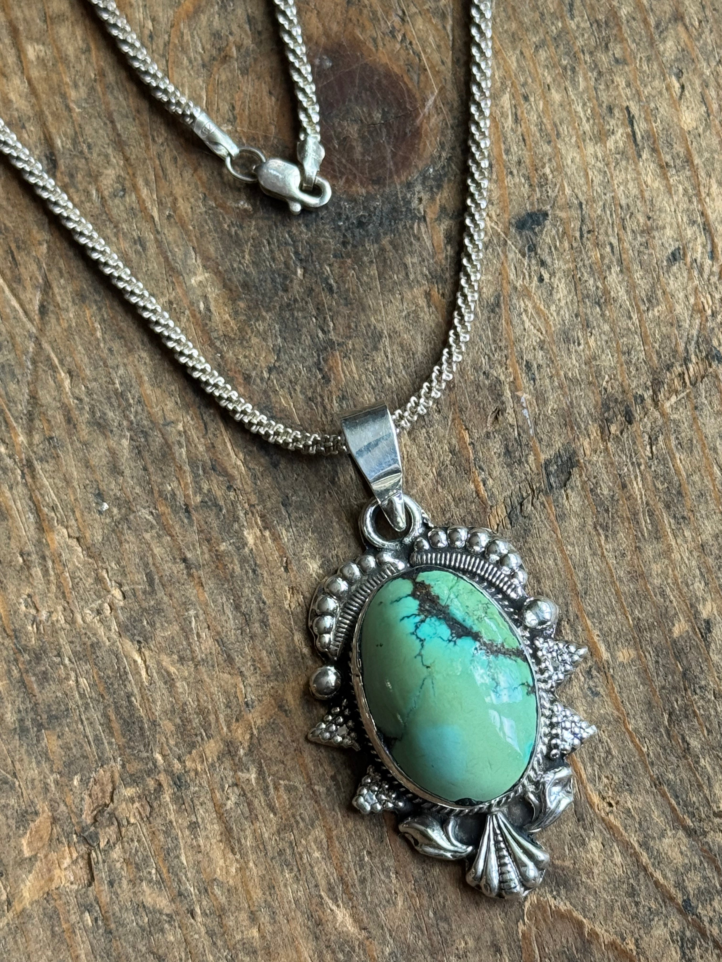 Vintage Sterling Silver Chunky Turquoise Necklace